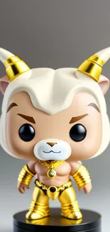 Cute cartoon figurine with golden details on a gradient background.