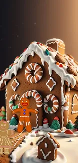 Charming gingerbread house with festive decorations.