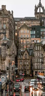 Historic cityscape with detailed architecture and lively street scene.