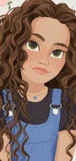 Illustration of a girl with curly hair and floral background.