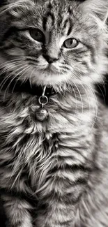 Adorable black and white kitten with fluffy fur.