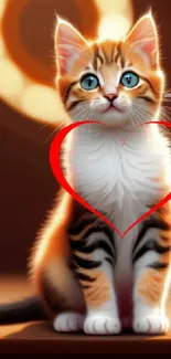 Cute kitten wallpaper with a heart design, perfect for animal lovers.