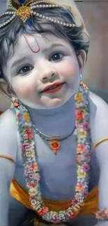 Charming baby Krishna artwork with vibrant colors and divine appeal.