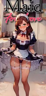 Charming anime maid in a cozy kitchen setting