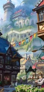 Charming animated medieval village with colorful buildings and a scenic backdrop.