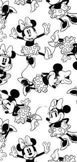 Black and white Minnie Mouse pattern wallpaper.