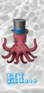 Octopus in top hat on water ripple background.