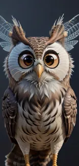 Charming and detailed owl on a digital mobile wallpaper.