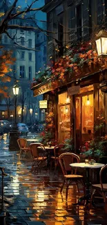 Charming Paris street scene with cozy cafe and autumn colors.