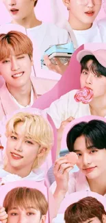 K-pop inspired pink aesthetic wallpaper featuring charming smiles.