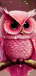 Charming pink owl with sparkles on a mobile wallpaper.