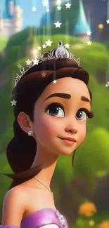 Animated princess in a fantasy kingdom setting with a scenic castle.