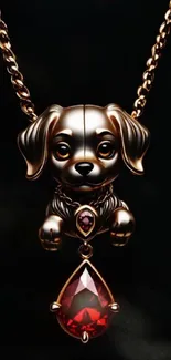 Charming puppy pendant art with a gemstone on a necklace.