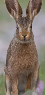 Curious brown rabbit standing in a natural setting, perfect for mobile wallpaper.