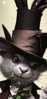 Illustration of a rabbit in a top hat in vintage style.