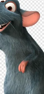 Adorable cartoon rat with gray fur on a mobile wallpaper background.