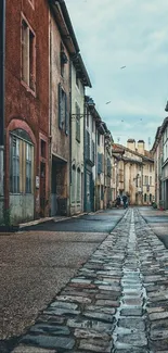 Charming rustic street scene with historic buildings and cobblestone path.