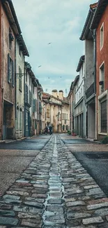 Charming rustic street with vibrant buildings and cobblestone path.