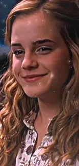 Smiling girl with warm brown tones and soft lighting effect.