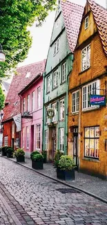 Colorful historic street with quaint buildings and vibrant architecture.