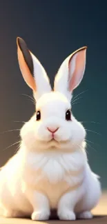 Charming white bunny with soft fur and striking ears on a gentle background.