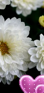 Elegant white flowers with a pink heart accent in the corner