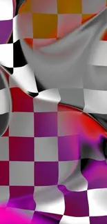 Vibrant checkered abstract wallpaper with flowing patterns.