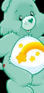 Cheerful cartoon bear with rainbow tummy