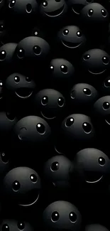 Playful dark emoji faces wallpaper with black background.