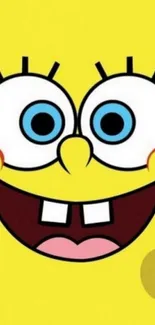 Bright yellow cartoon face with a big smile on a mobile wallpaper.