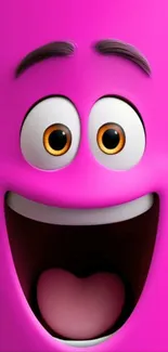 Cheerful pink cartoon character face with a big smile.