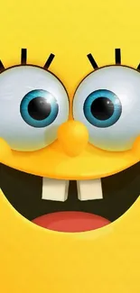 Bright and cheerful cartoon face on a yellow background for phone wallpaper.