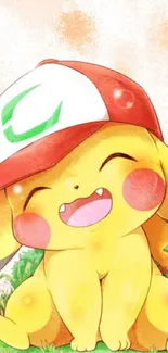 Cheerful Pikachu wearing a hat with a playful expression.