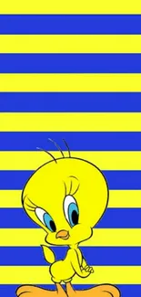 Colorful cartoon wallpaper with yellow and blue stripes.