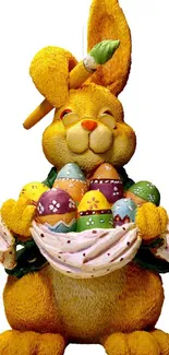 Cheerful Easter bunny with colorful eggs mobile wallpaper.