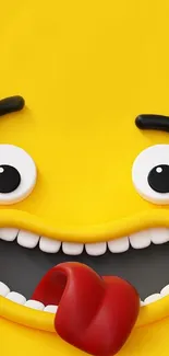 Playful yellow emoji with a tongue out on a bright mobile wallpaper.