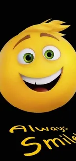 Smiling yellow emoji on black wallpaper