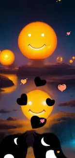 Glowing smiley emojis in a nightscape, adding joy and vibrancy to your screen.