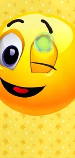 Winking emoji on a bright yellow starry background.