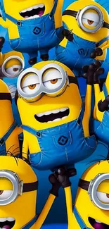 Cheerful minion characters in blue overalls.