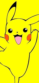 Cheerful Pikachu on bright yellow background.