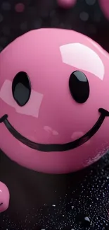 Pink smiley face on a dark background for mobile wallpaper.