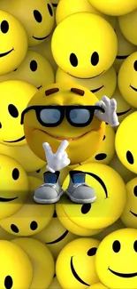Vibrant yellow smiley face mobile wallpaper, full of cheerful designs.