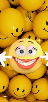 Wallpaper featuring a joyful smiley face among smiling yellow emojis.