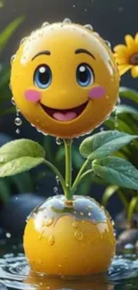 Smiley face blossom in a cheerful garden setting.