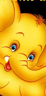 Cheerful yellow cartoon elephant wallpaper design.