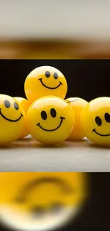 Cheerful yellow smiley faces on dark background mobile wallpaper.