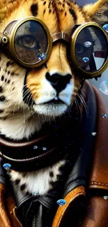 Cheetah in steampunk gear with goggles and leather jacket.