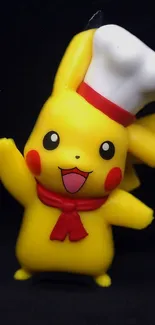 Cute Pikachu dressed as a chef with a white hat and red scarf on a dark background.