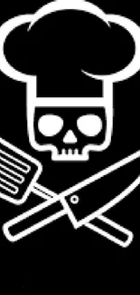 Chef skull with knife and spatula on black background.